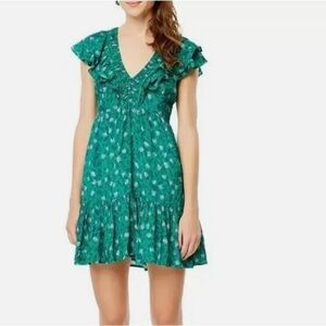 Roller Rabbit Ondika Cerro V Neck Short Ruffled Sleeve Tiered Mini Dress Small